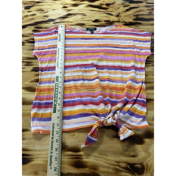 Lauren Ralph Lauren Women Size L Short Sleeve Tie Front T Shirt Colorful Striped - Picture 4 of 10